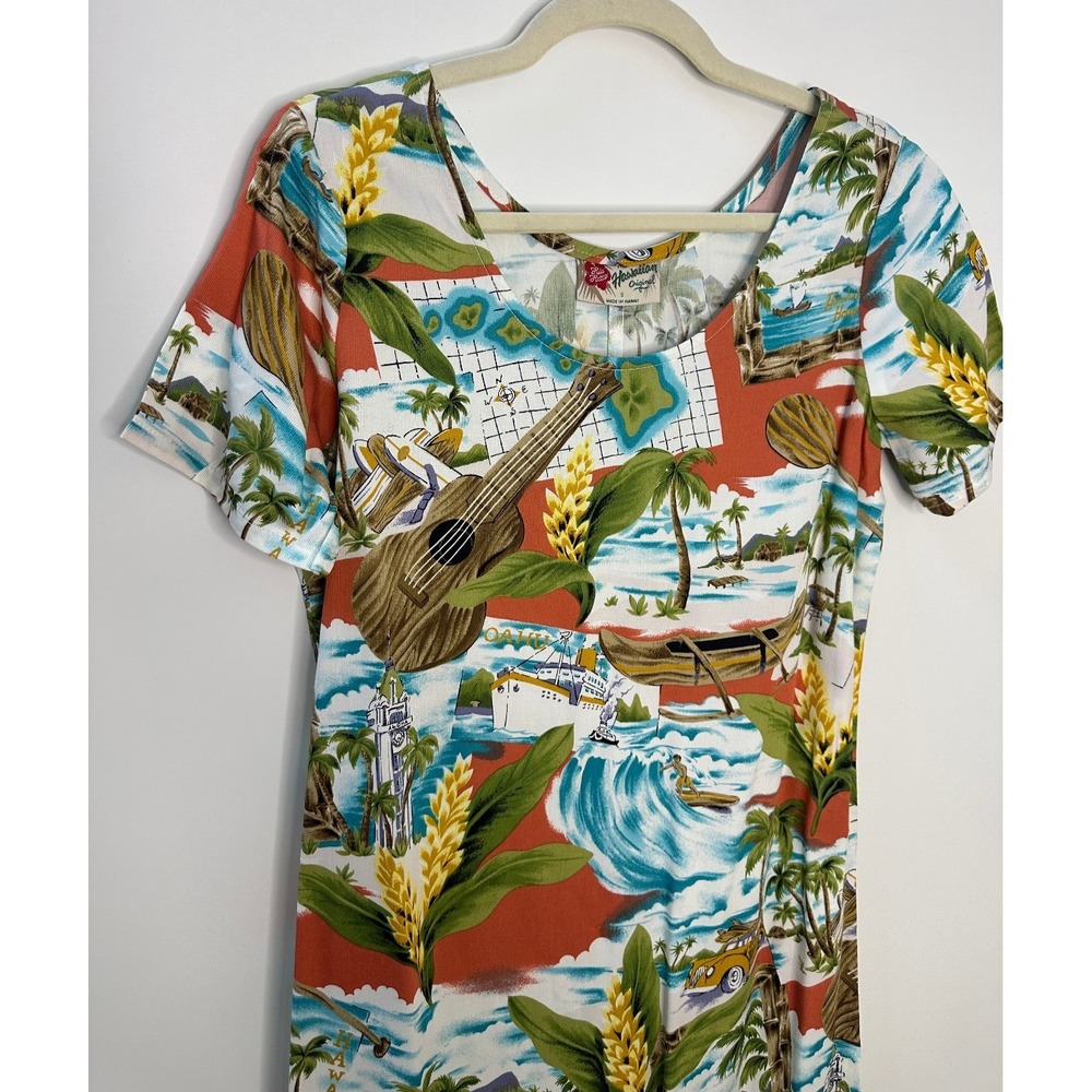 Hilo Hattie Hawaiian Tropical Beach Aloha Scenic Rayon Midi Dress Small Floral - Picture 3 of 12